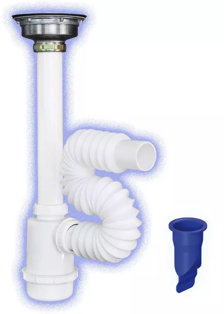 CESPOL FLEXIBLE CON BOTE GRANDE CON CONTRA ACERO INOX PARA FREGADERO CON CHECK ANTI-OLORES, FLEXIMATIC