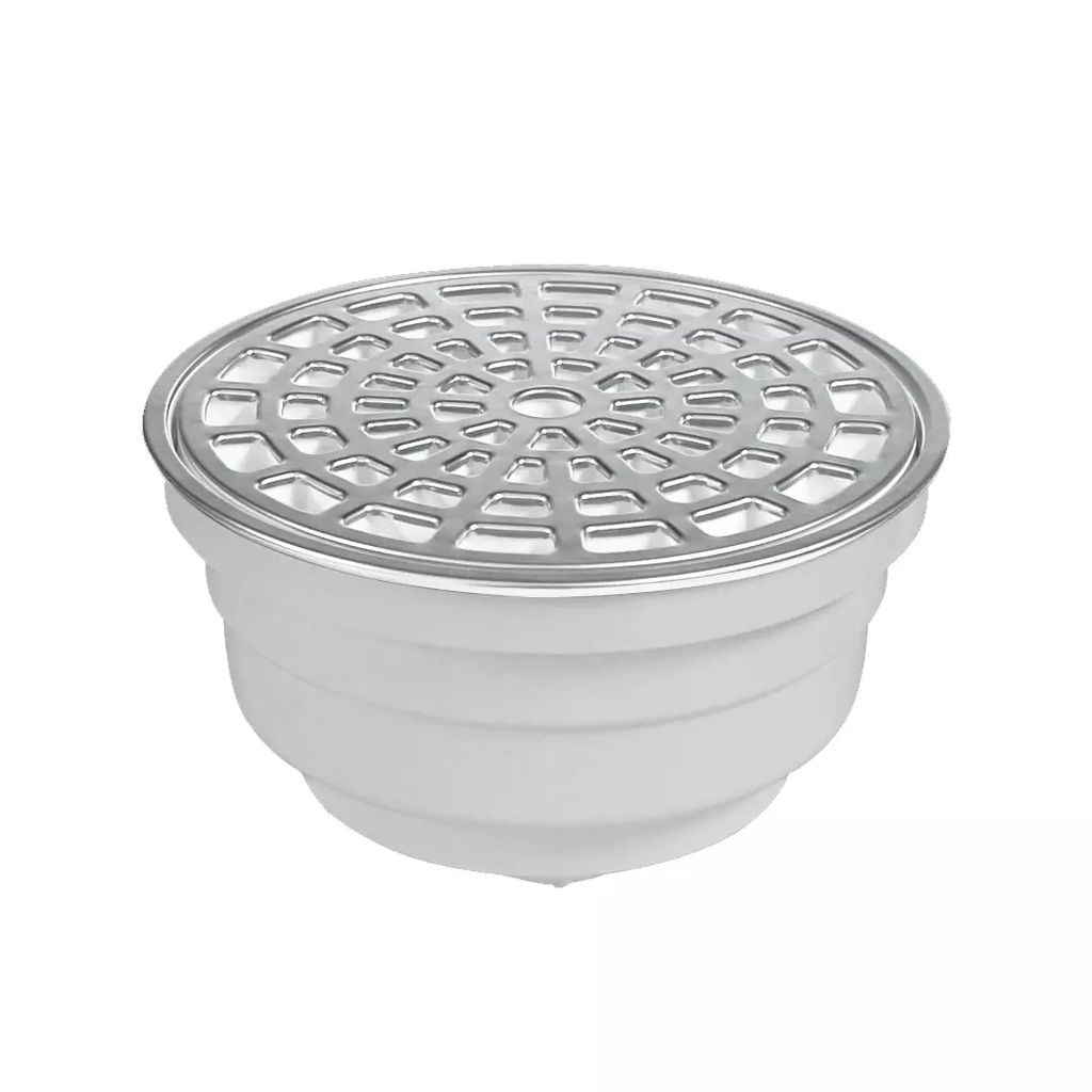 COLADERA PARA PISO CUADRADA UNIVERSAL 6" CON REJILLA CROMADA DE ABS CON CUBIERTA Y BISEL, FLEXIMATIC