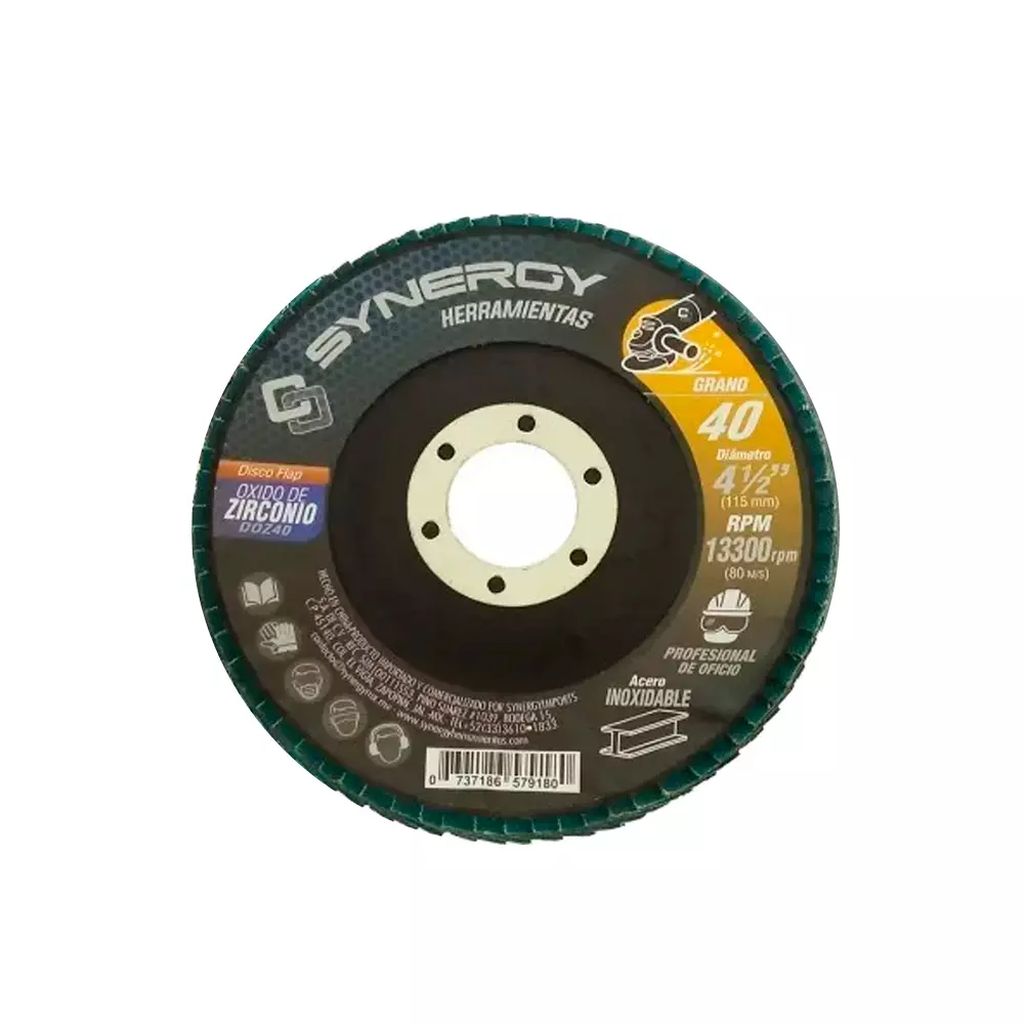 DISCO LAMINADO T-29 4.1/2"X7/8" ZIRCONIO G040 PARA METAL RESPALDO DE FIBRA DE VIDRIO, Synergy