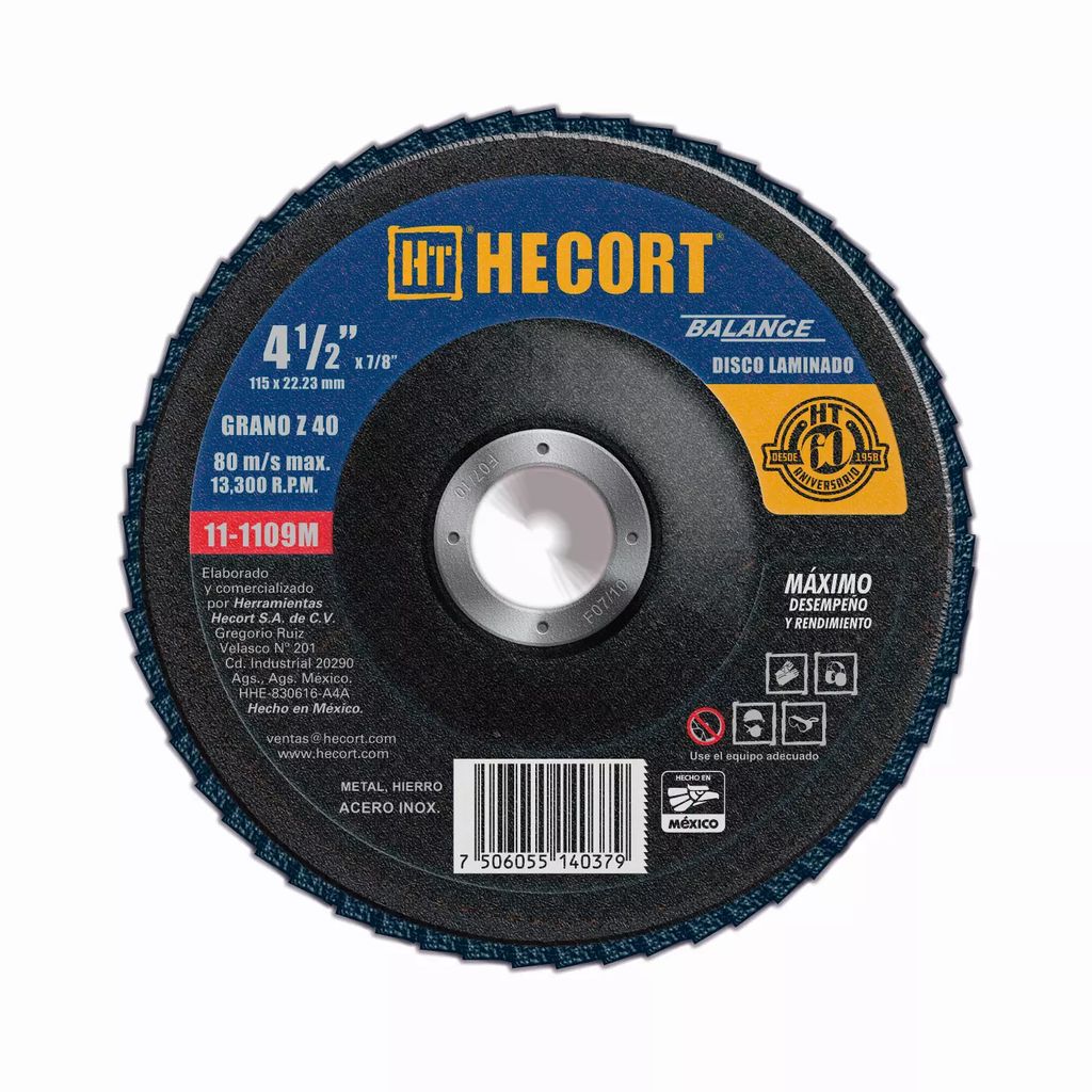 DISCO LAMINADO 4.1/2X7/8, GRANO 40 T-29 (BALANCE), HECORT  111109M
