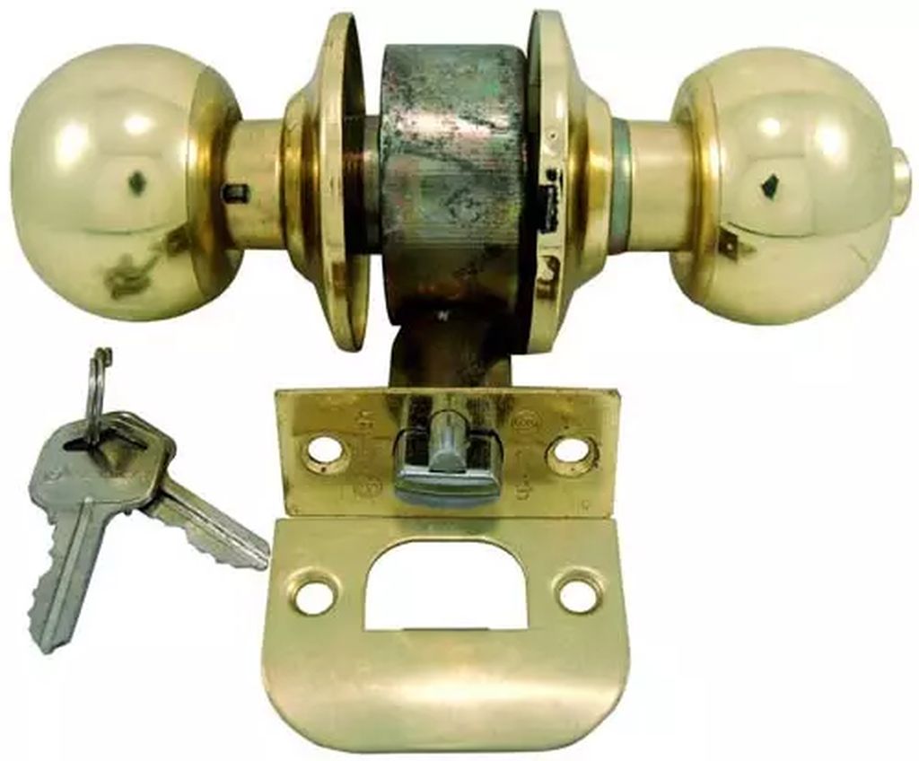 CERRADURA POMO RECAMARA/ENTRADA LATON BRILLANTE LLAVE DE PERNOS, MUNICH