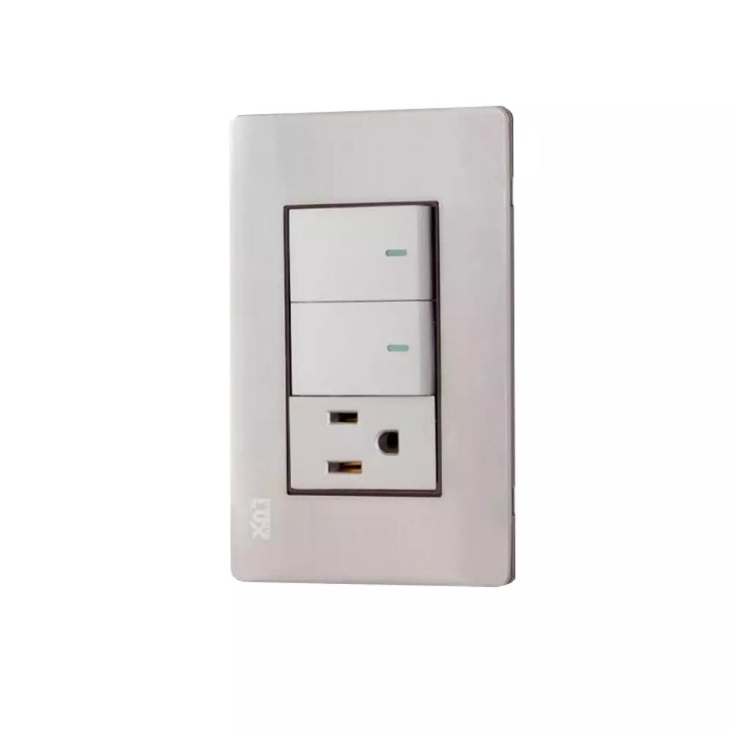 PLACA C/2 APAGADORES Y UN CONTACTO ACERO INOX., MAGNALUX