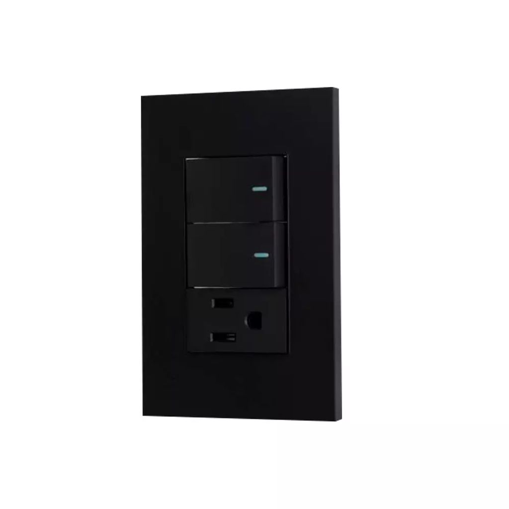 PLACA C/2 INTERRUPTORES Y UN CONTACTO NEGRO MATE, MAGNALUX