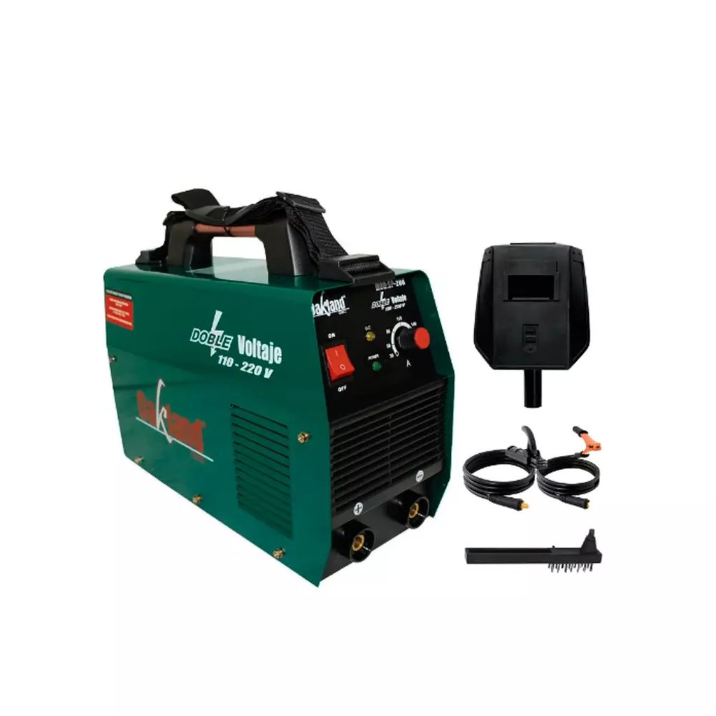 SOLDADORA PARA ELECTRODO REVESTIDO INVERTER 030-200 A 110/220 V (CA) CON CABLES, CARETA Y CEPILLO, OAKLAND