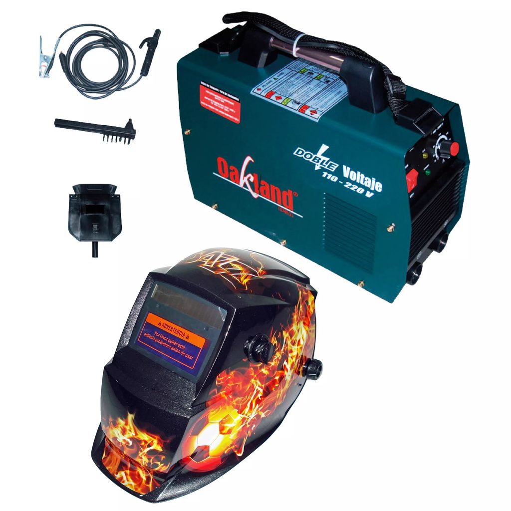 SOLDADORA PARA ELECTRODO REVESTIDO INVERTER 030-200 A 110/220 V (CA) CABLES CARETA CEPILLO + CARETA, OAKLAND