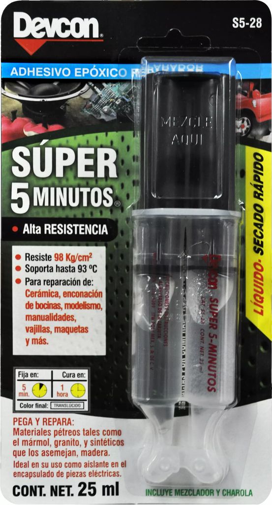 ADHESIVO EPOXICO EN JERINGA 25 ML (0.84 OZ) TRANSPARENTE SUPER 5 MINUTOS, DEVCON