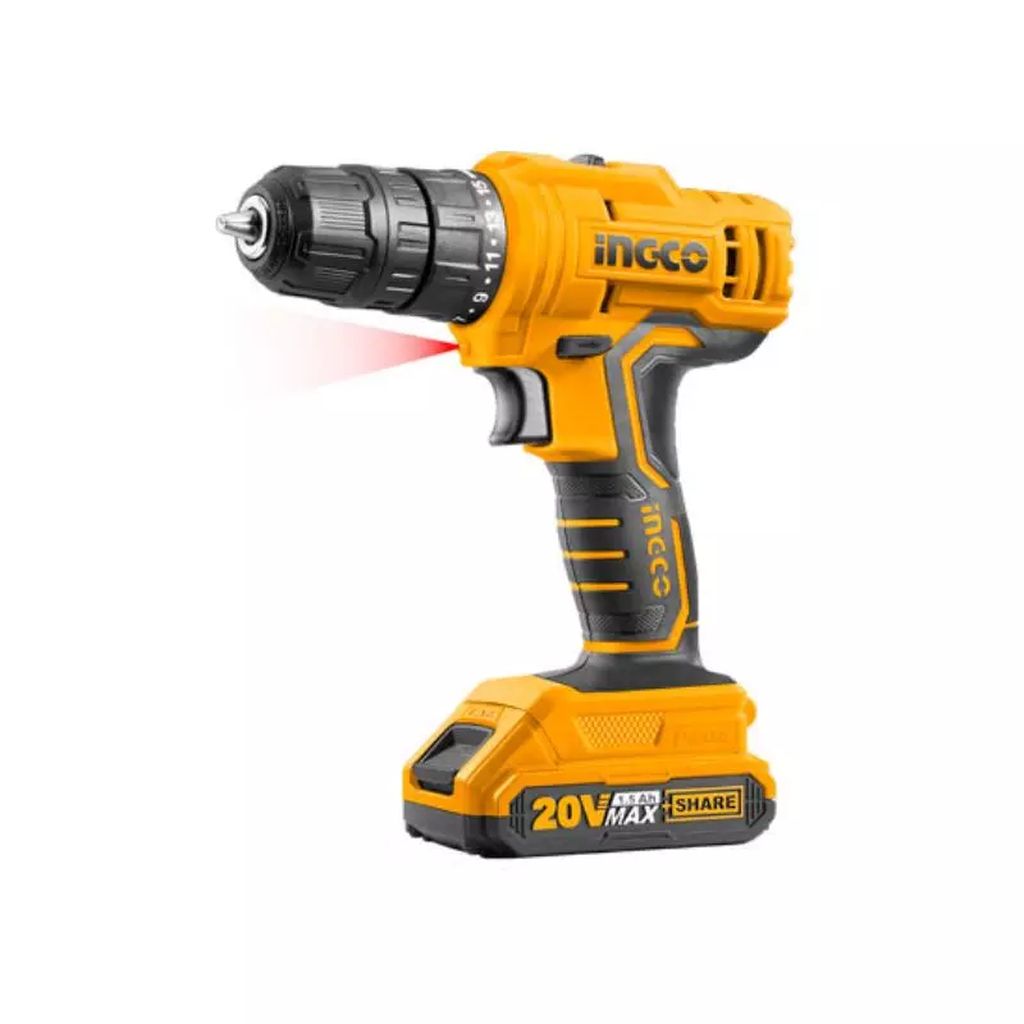 TALADRO ATORNILLADOR INALAMBRICO 3/8" 20V  0-400/0-1500 RPM 45 NM 1 BATERIA Y 1 CARGADOR, INGCO