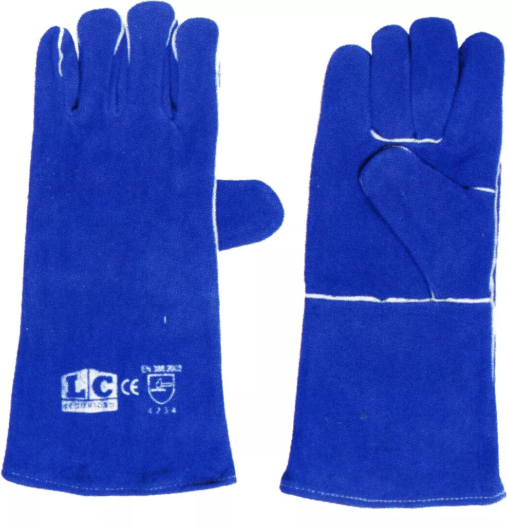GUANTE DE PIEL DE AZUL PARA SOLDADOR COSIDO CON HILO DE KEVLAR FORRO INTERIOR DE ALGODON, LC