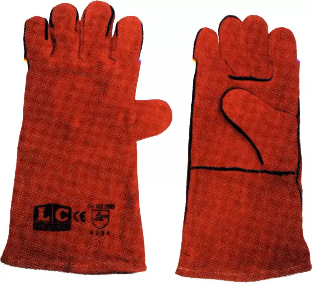 GUANTE DE PIEL DE RES ROJO PARA SOLDADOR COSIDO CON HILO DE KEVLAR FORRO INTERIOR DE ALGODON, LC