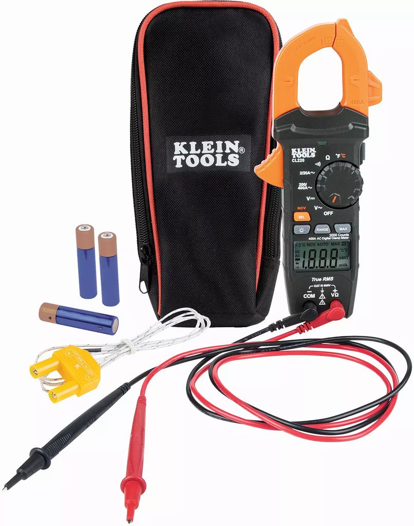 MULTIMETRO DIGITAL DE GANCHO VOLTAJE TRMS CD 600 V Y 400 A CA CON MEDIDOR DE TEMPERATURA, KLEIN