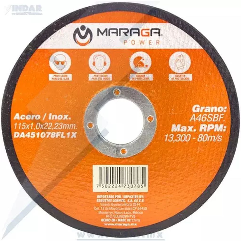 DISCO PARA CORTE DE METAL 4 1/2"X3/32"X7/8" MARAGA, MARAGA