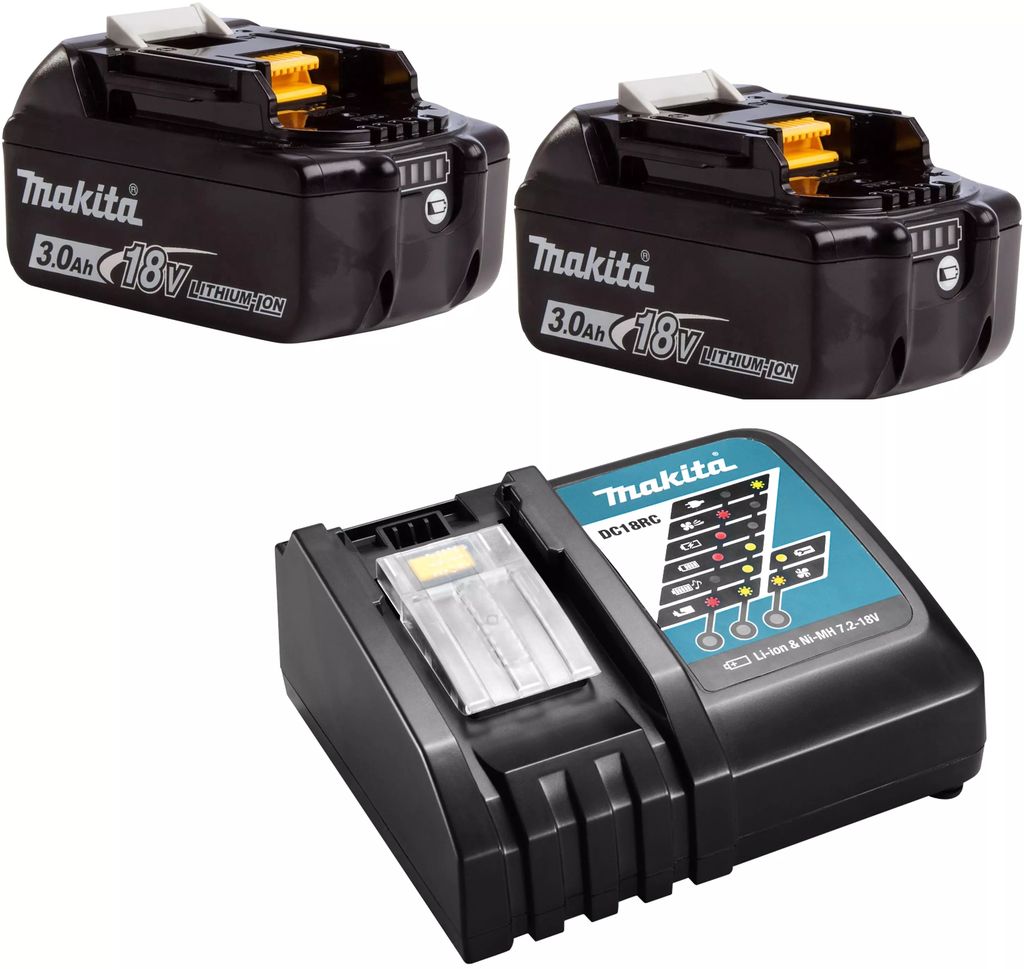[M0 191M67-8] BATERIA CON INDICADOR DE CARGA BL1830B 18V 3.0AH LITIO-ION 2PZAS + CARGADOR DC18RC 18V, MAKITA