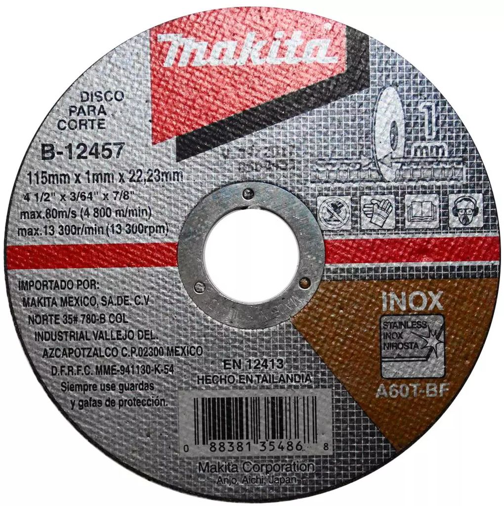 DISCO PARA CORTE ACERO INOXIDABLE  4.1/2"X1MMX7/8" SUPER DELGADO, MAKITA