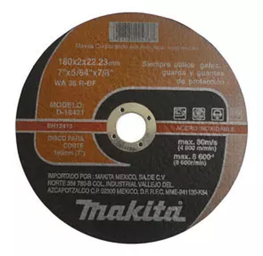 DISCO PARA CORTE ACERO INOXIDABLE 7"X5/64"X7/8" LARGA DURACION, MAKITA