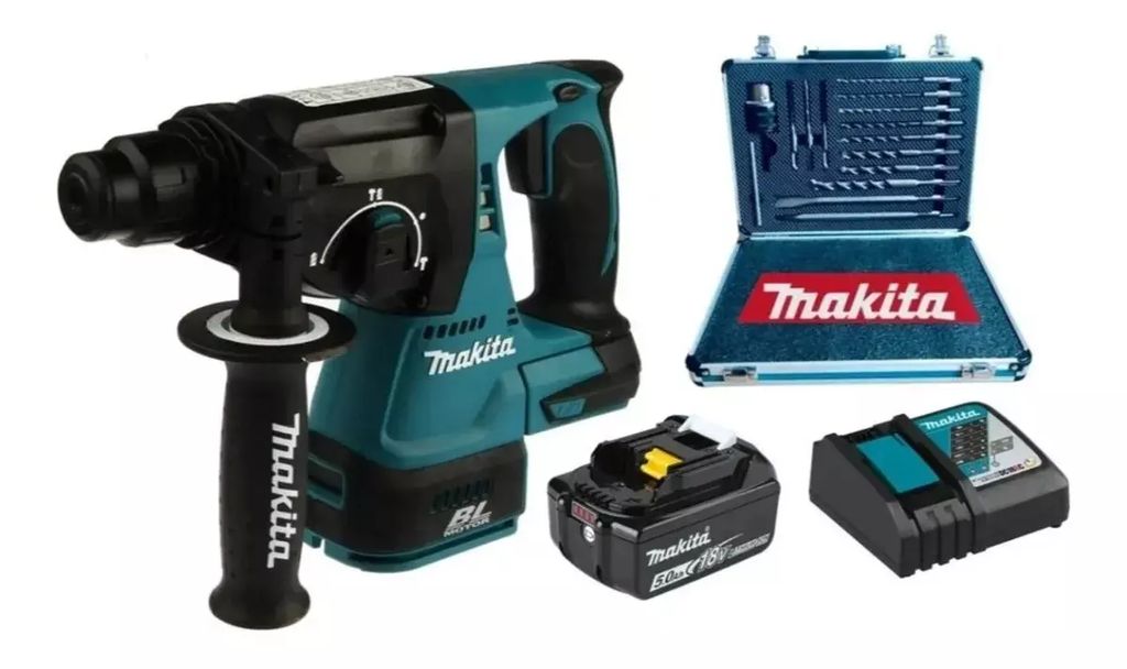 ROTOMARTILLO SDS PLUS 15/16" 800W VVR 0-4700RPM + BAT 5.0AH Y CARG+JUEGO DE BROCAS C/ESTUCHE, MAKITA