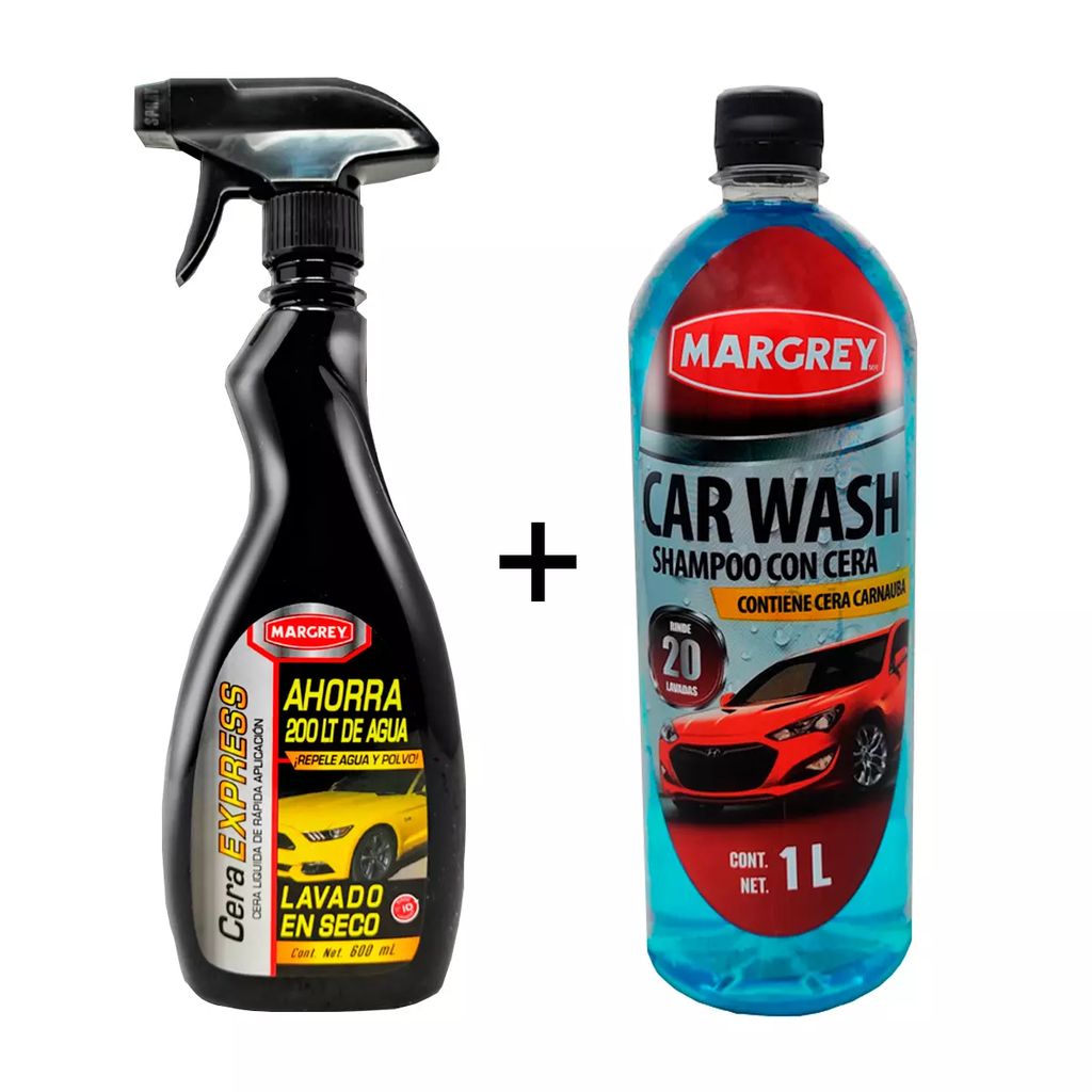CERA LIQUIDA 600 ML (CERA EXPRESS)+SHAMPOO AUTOMOTRIZ 1LT (CAR WASH), MARGREY