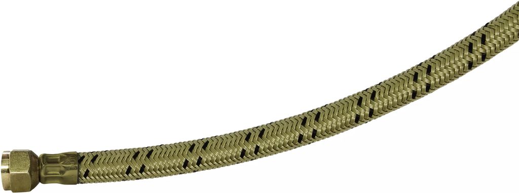 MANGUERA PARA GAS FLEXIBLE DE MONOFILAMENTO POLIPROPILENO 60CM SALIDA 3/8"X3/8" (VINIGAS DORADA), MIBER