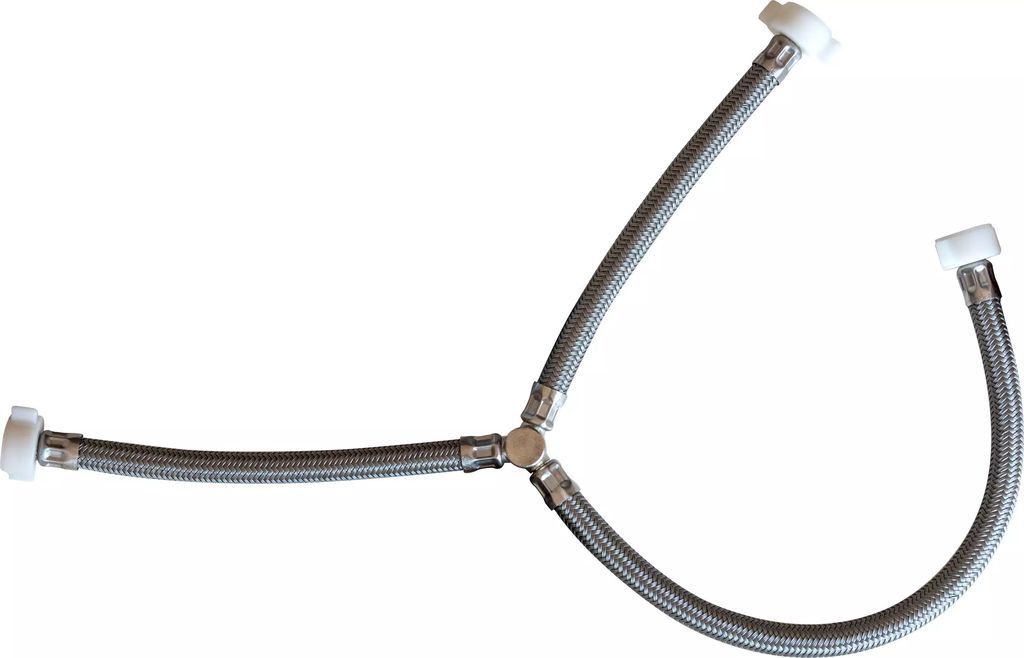 MANGUERA PARA FREGADERO EN "Y" FLEXIBLE DE MONOFILAMENTO 55CM SALIDA1/2"X1/2"X1/2" CIERRE A MANO, MIBER