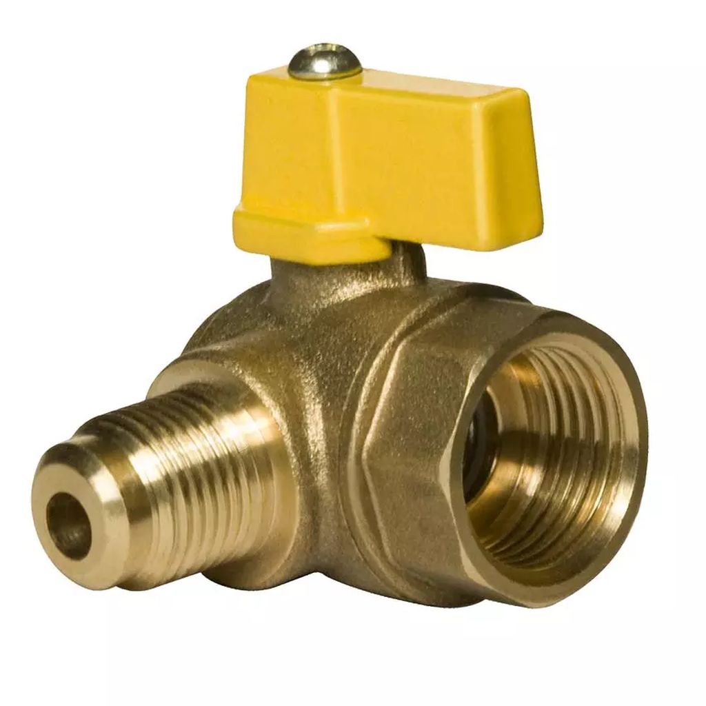 VALVULA DE ESFERA ROSCABLE ANGULAR HEMBRA 1/2" MACHO 3/8" PARA GAS 400 WOG, MIBER