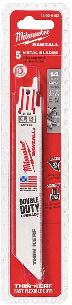 SEGUETA PARA SIERRA SABLE BIMETALICA 06" X 14 DPP PARA METAL (5 PZAS), MILWAUKEE