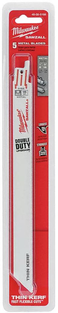 SEGUETA PARA SIERRA SABLE BIMETALICA 09" X 18 DPP PARA METAL (5 PZAS), MILWAUKEE