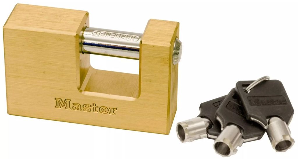 CANDADO PARA CORTINA DE LATON 75 MM LLAVE BANCARIA, MASTER LOCK