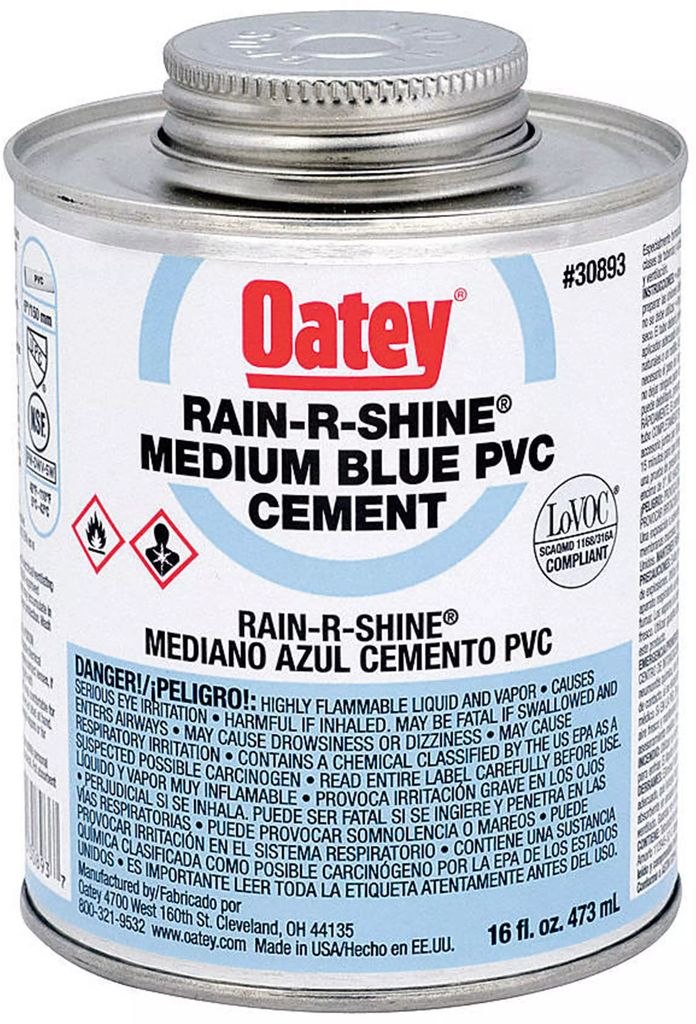 CEMENTO PARA PVC 476 ML (16 OZ) AZUL SECADO RAPIDO  (RAIN-R-SHINE OATEY), OATEY