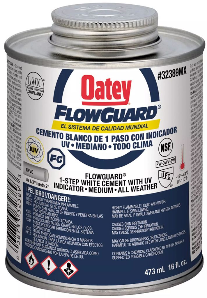 CEMENTO PARA CPVC BLANCO 473 ML (16 OZ) ETIQUETA AZUL (FLOWGUARD), OATEY