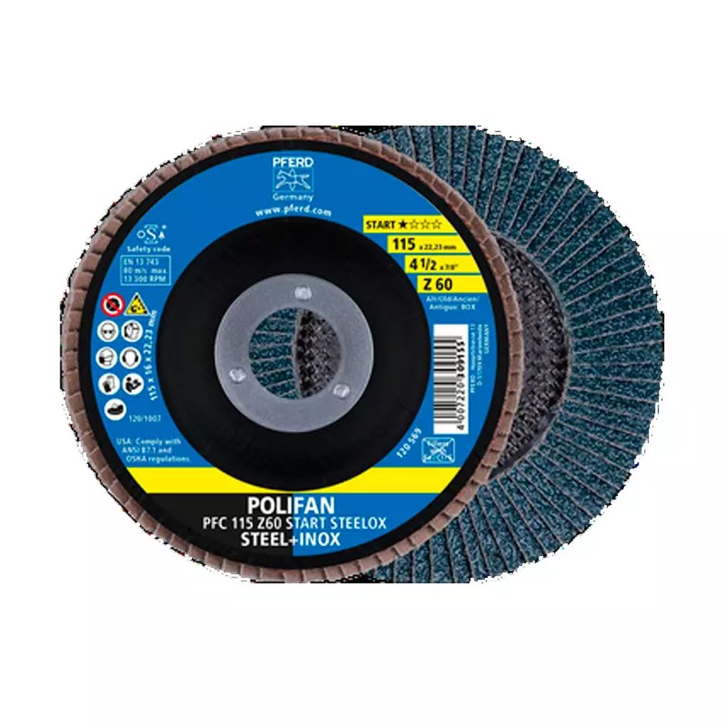 DISCO LAMINADO T-29 4.1/2"X7/8" G40 START STEELOX DESB METAL POLIFAN PFC 115 (EAN 4007220), PFERD