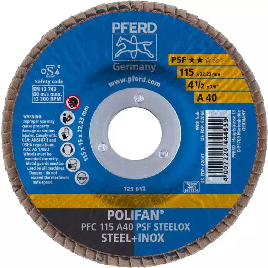 DISCO LAMINADO T-29 4.1/2"X7/8" G40 ALTO REND P/DESB. DE METAL Y ACERO INOX. POLIFAN  PS-F, PFERD