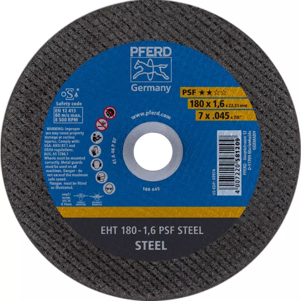 DISCO PARA CORTE DE METAL 7"X1.6MMX7/8" SUPER DELGADO USO GENERAL (PS-F), PFERD