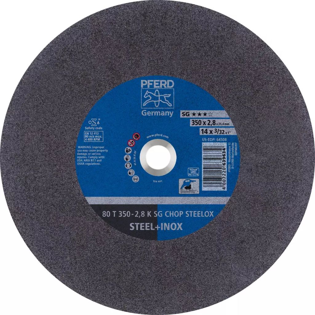 DISCO PARA CORTE DE ACERO INOXIDABLE 14"X7/64"X1" LARGA DURACION (SG-E), PFERD