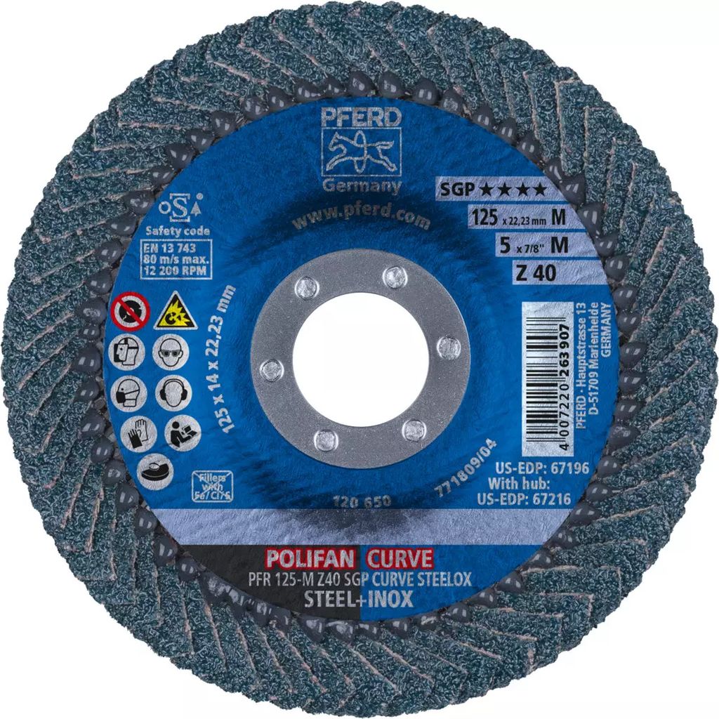 DISCO POLIFAN 5"X7/8" CURVO PFC 125 Z-40 SG-PLUS, PFERD