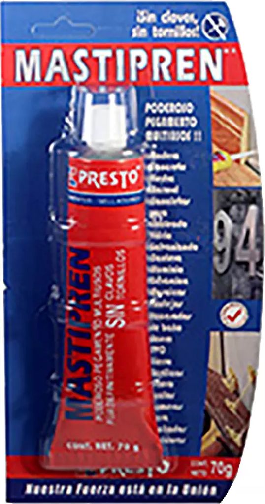 ADHESIVO DE MONTAJE INSTANTANEO MULTIUSOS (SIN CLAVOS) 070 ML (2.36 OZ) TUBO (MASTIPREN), PRESTO