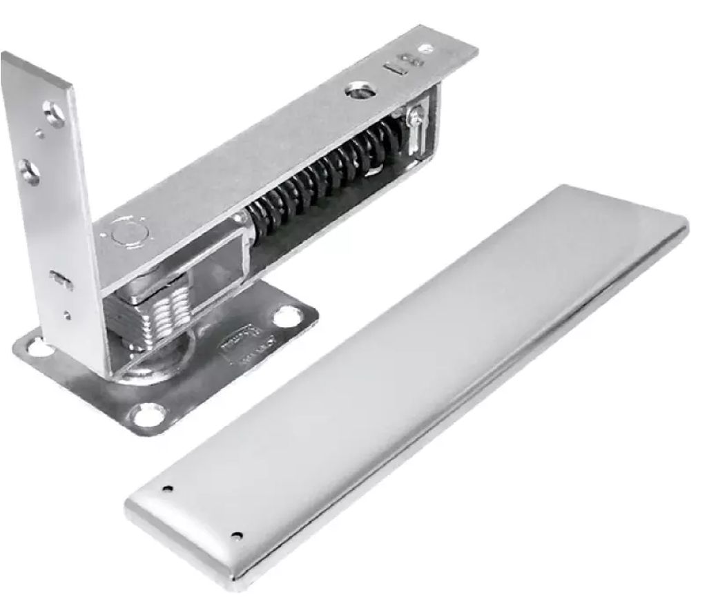 BISAGRA MECANICA PARA PISO DOBLE ACCION DE VAIVEN CROMO SATINADO CON TORNILLOS, PHILLIPS