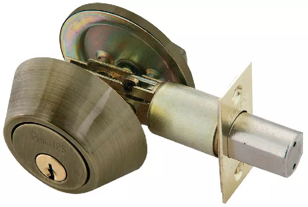 CERROJO DE SEGURIDAD LLAVE/MARIPOSA LATON ANTIGUO, PHILLIPS
