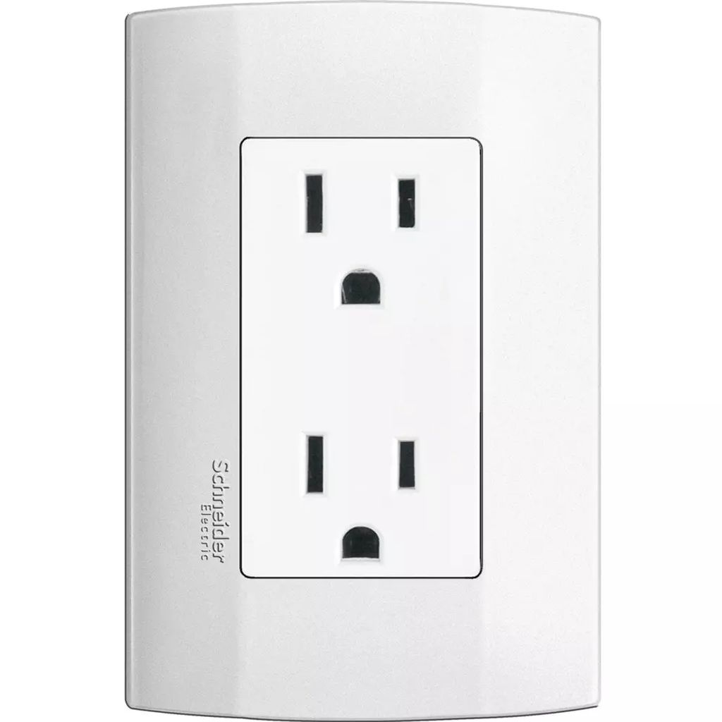 CONTACTO ELECTRICO CON PLACA POLARIZADO DUPLEX Y ATERRIZADO 2P+T 15 A 127 V BLANCO, MARISIO