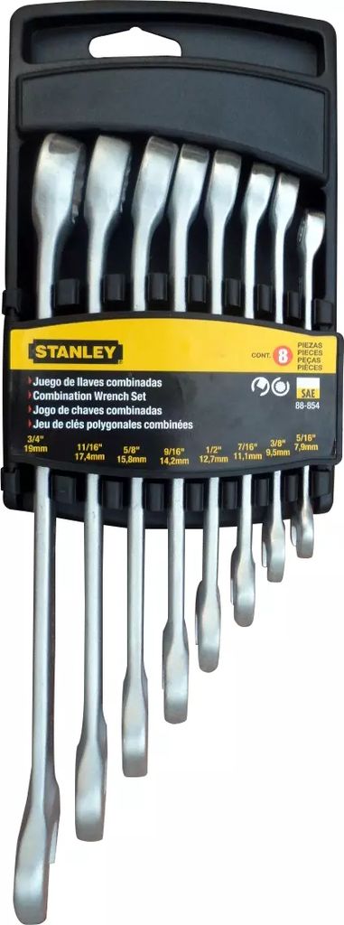 JUEGO DE LLAVES COMBINADAS PLG 8 PZAS RACK SATINADA, STANLEY