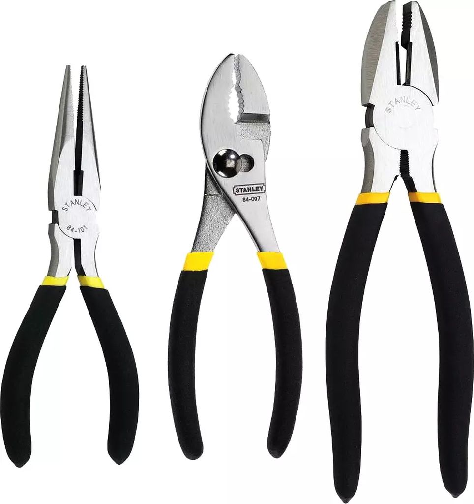 JUEGO DE PINZAS PARA ELECTRICISTA MECANICA 6", CORTE LATERAL 6 Y DE PUNTA CORTE LATERAL 6" (3PZAS.), STANLEY