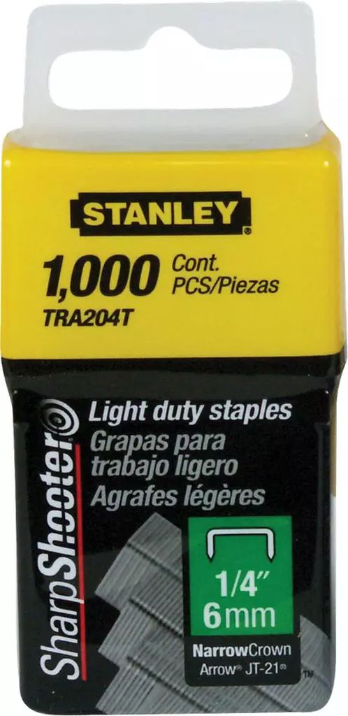 GRAPA PARA ENGRAPADORA MANUAL 1/4" TR45 (1000 PZAS), STANLEY