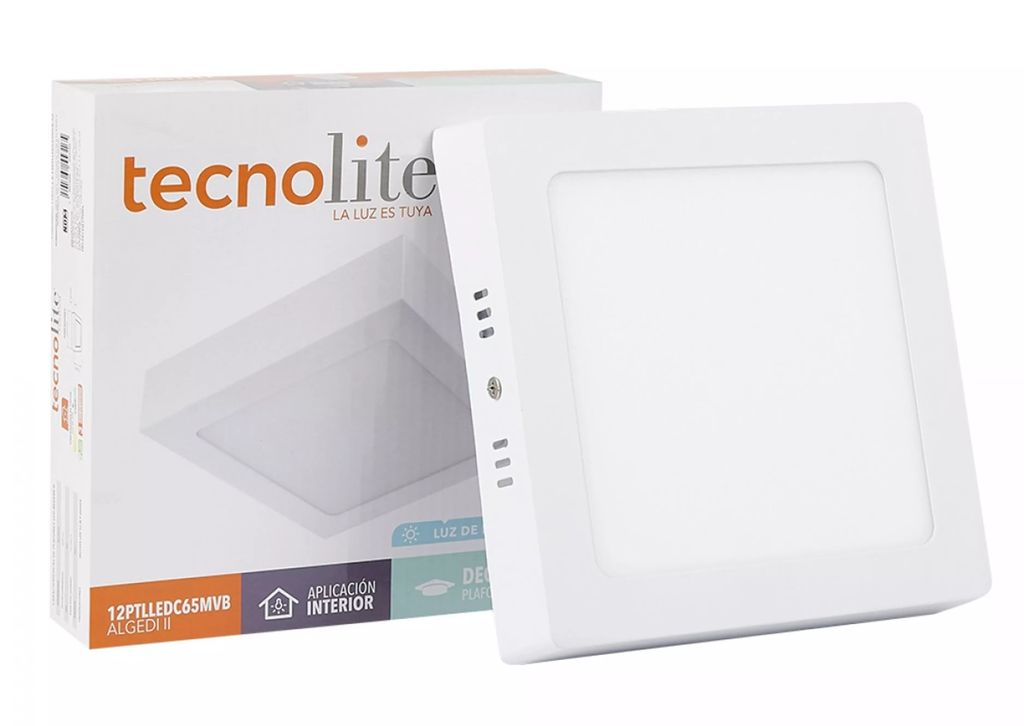 LAMPARA TIPO PANEL DE LED DE SOBREPONER CUADRADA 12 W LUZ BLANCA 6500 K 800 LM 110-220 V (ALGEDI II), TECNOLITE