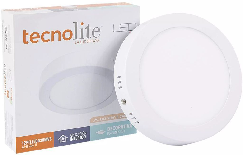 LAMPARA TIPO PANEL DE LED DE SOBREPONER REDONDA 12 W LUZ CALIDA 3000 K 720 LM 110-220 V (ANKAA II), TECNOLITE