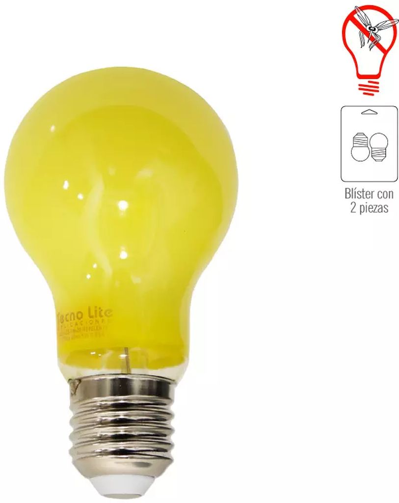 FOCO LED REPELENTE DE INSECTOS 05 W LUZ SUAVE CALIDA 2700 K 300 LM BASE E27 (2 PZAS), TECNOLITE