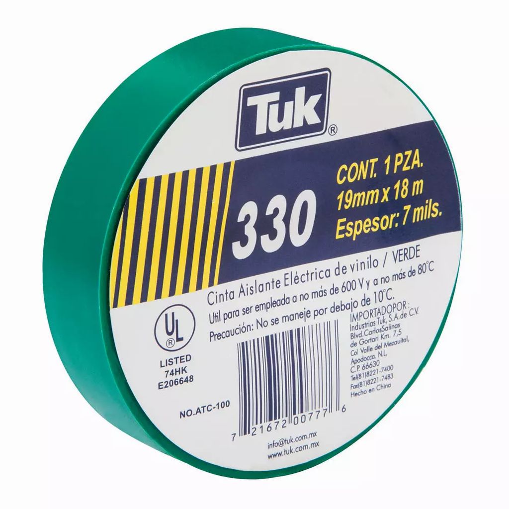 CINTA AISLANTE 19X18 VINIL VERDE 330, TUK