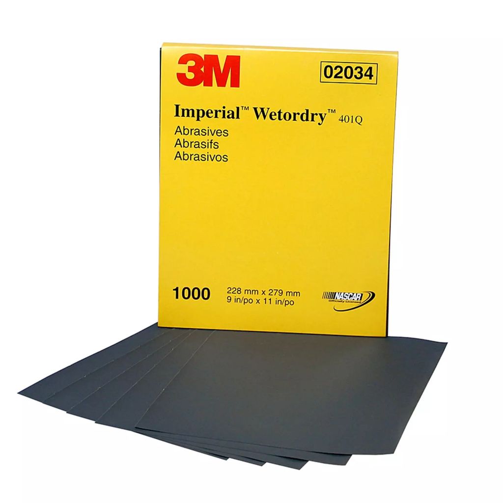 LIJA DE AGUA 9"X11" MICROFINA G1000 PINTURA-PASTA-METAL-VIDRIO-NO FERROSO (IMPERIAL WETORDRY), 3M