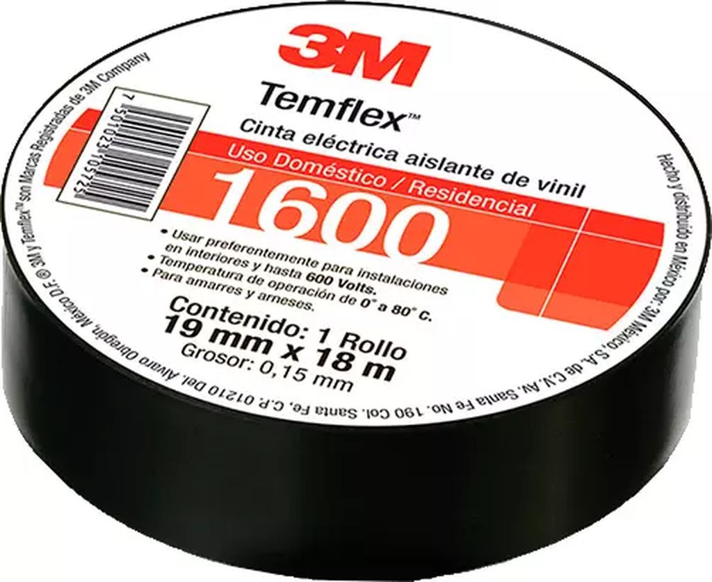 CINTA AISLANTE 19X18 VINIL NEGRO TEMFLEX 1600, 3M