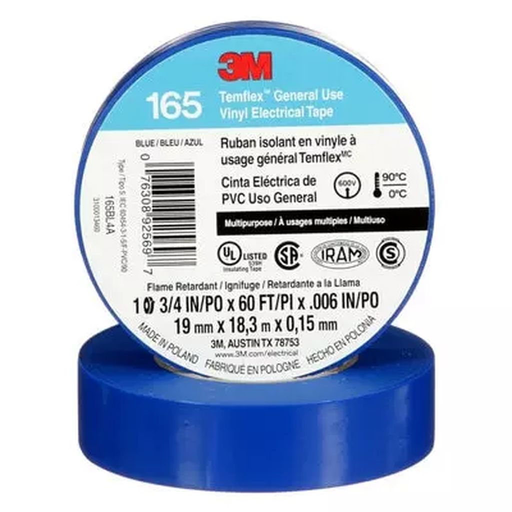 CINTA AISLANTE 19X18 VINIL AZUL TEMFLEX 165, 3M