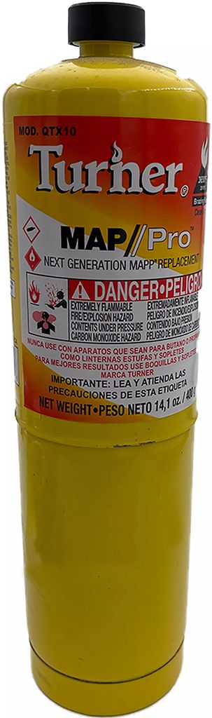 GAS MAPP CON PROPILENO PARA REFRIGERACION Y PLOMERIA 454G AMARILLO, TURNER