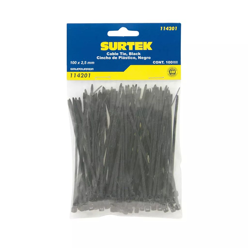 CINCHOS DE PLASTICO 100MM X 2.5MM NEGRO (100 PZAS), SURTEK