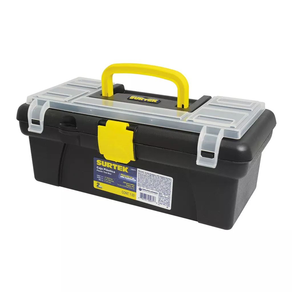 CAJA PARA HERRAMIENTA 12" X 6.1/4"  PLASTICA AMARILLA CON ORGANIZADOR, SURTEK